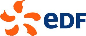 Logo d’EDF, groupe public français producteur et fournisseur d’électricité