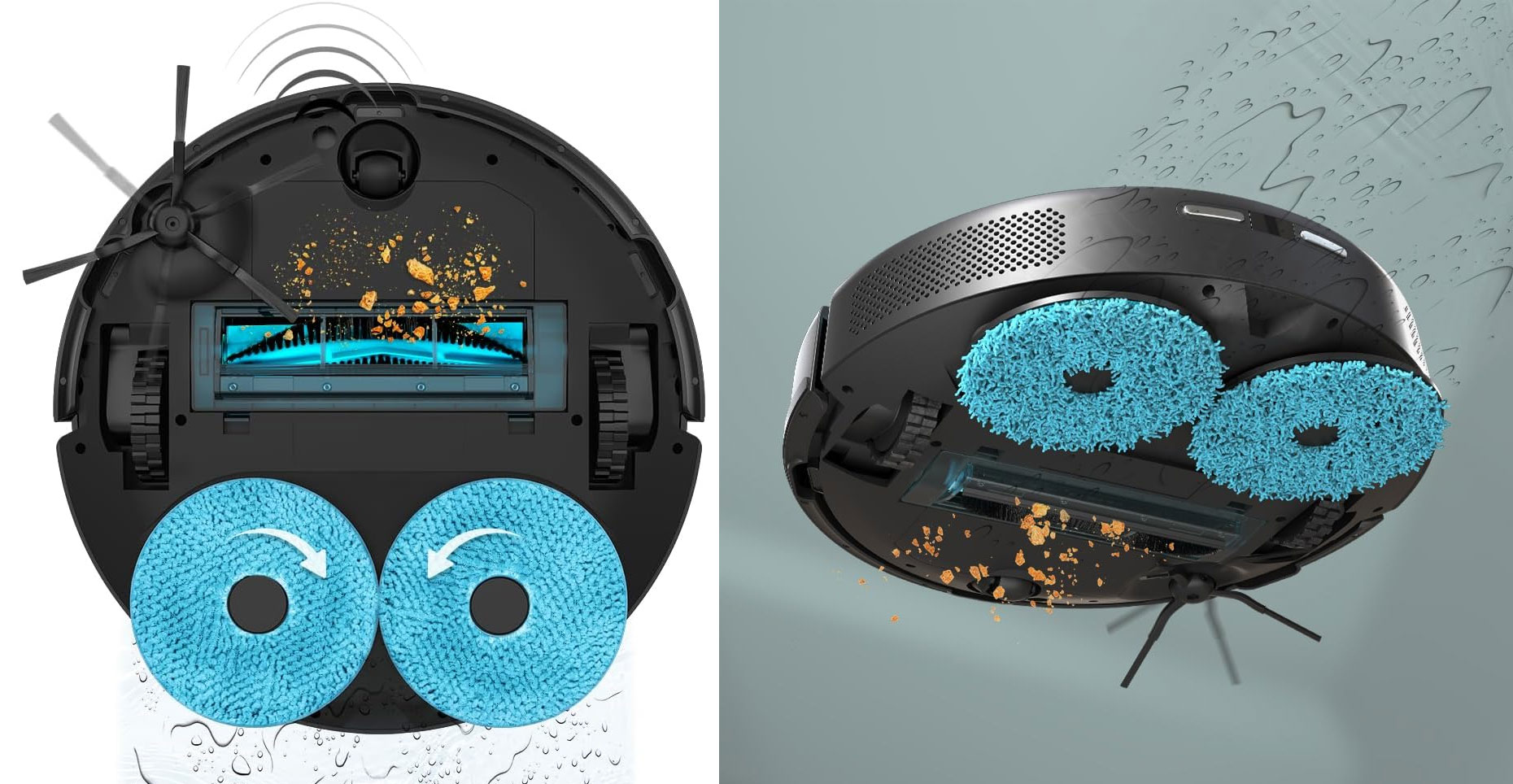 Aspirateur robot laveur Cecotec Conga 11090 Spin Revolution Home&Wash : serpillères rotatives.
