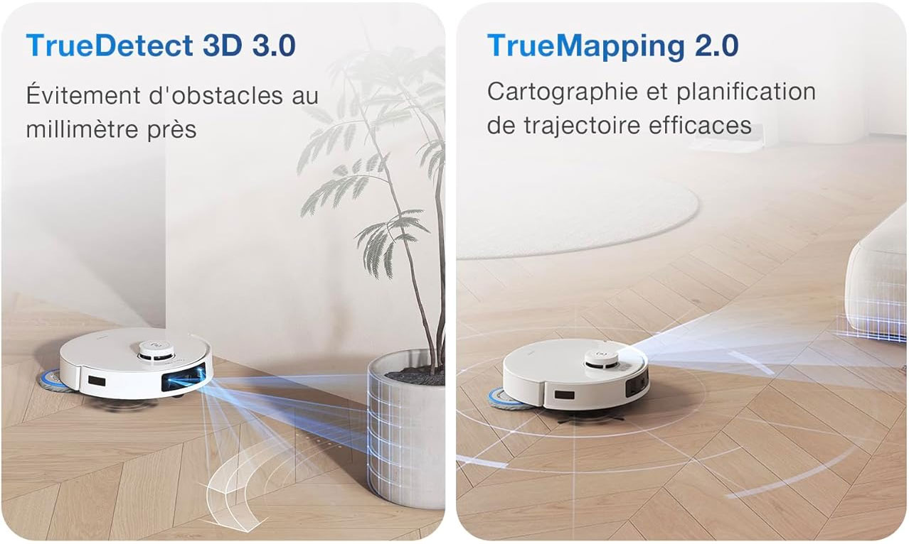 Aspirateur robot laveur Ecovacs Deebot T30 Pro Omni : système de navigation TrueMapping 2.0 et TrueDetect 3D 3.0.