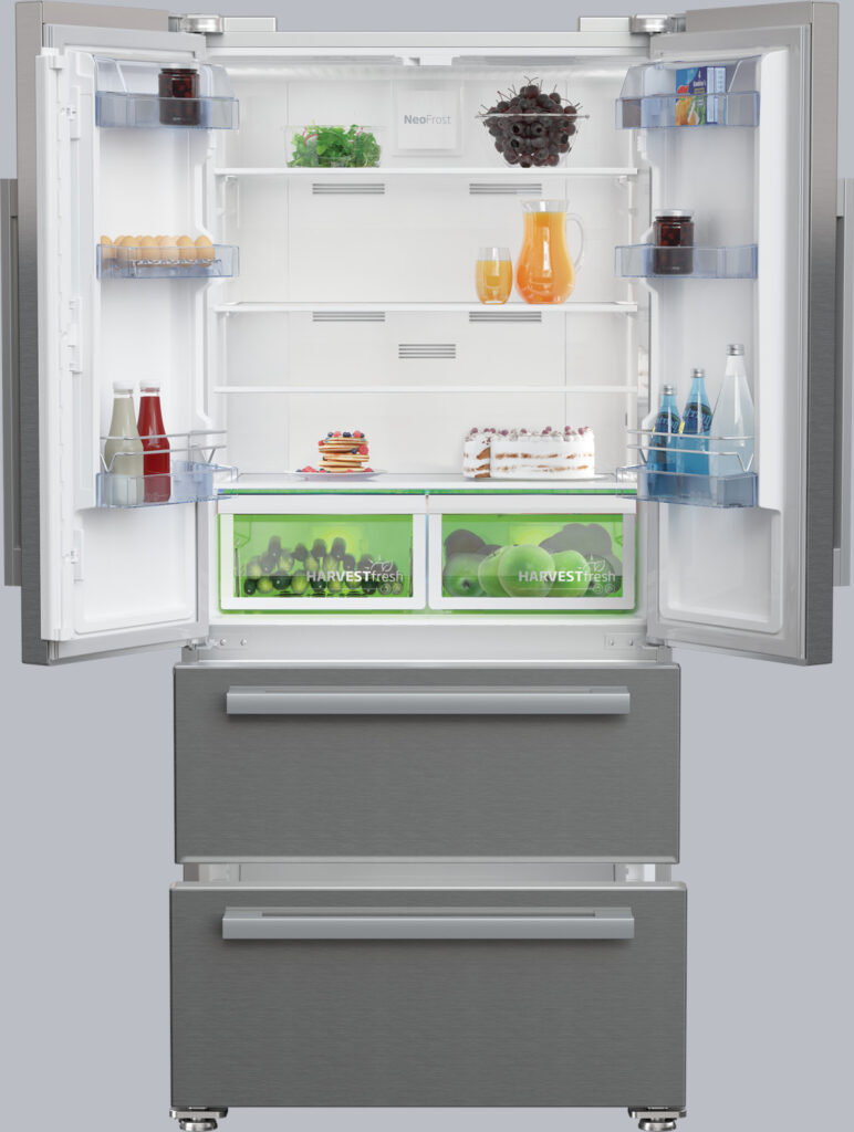 Le Beko GNE6049XPN est un réfrigérateur multi-portes au format XXL proposant une contenance familiale de plus de 500 litres. Il délivre un froid ventilé total avec deux taux d’humidité : Dans le congélateur, l’air est sec et évite la formation de givre. Dans la partie réfrigérateur, l’air est plus humide, ce qui permet aux aliments de se conserver plus longtemps.