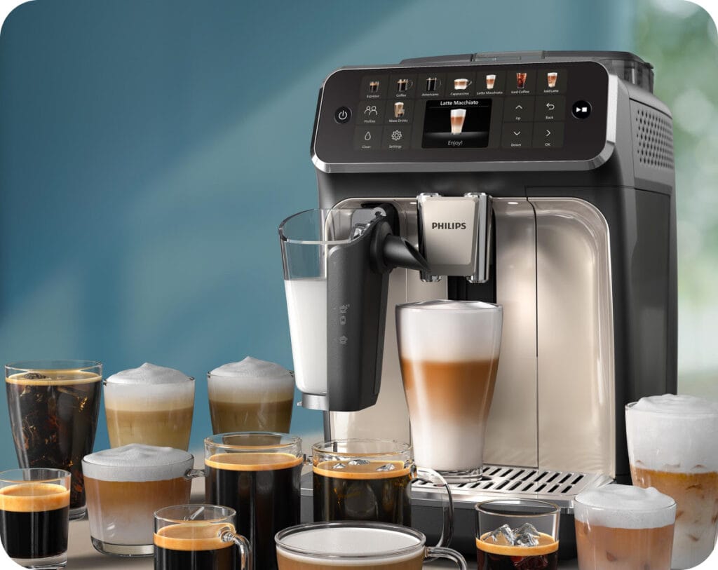 La nouvelle Philips Série 5500 qui permet de préparer pas moins de 22 boissons à base de grains fraîchement moulus dont de nombreuses boissons glacées comme l’Iced Café Crema, l’Iced Cappuccino ou l’Iced Coffee.