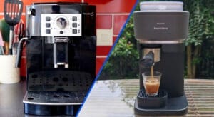 La machineexpresso avec broyeur Delonghi Magnifica S à gauche et la Philips Baristina à droite. (c) Labo Maison