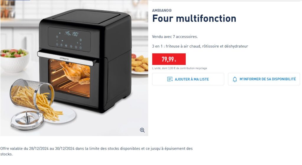 Four 3-en-1 Aldi Ambiano :airfryer, rôtissoire et deshydrateur