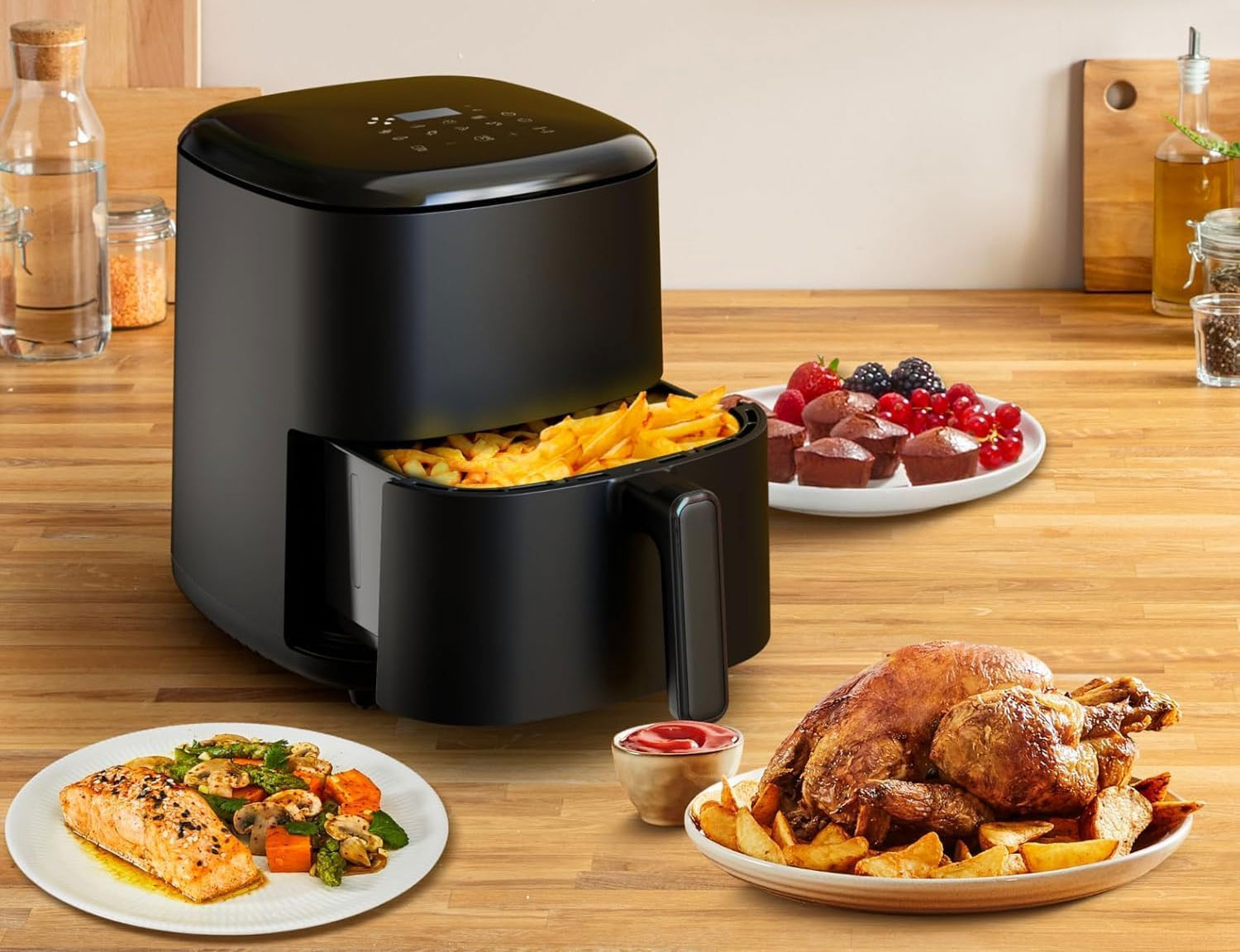 Moulinex Easy Fry Max : capacité de 5L, jusqu'à 6 personnes.