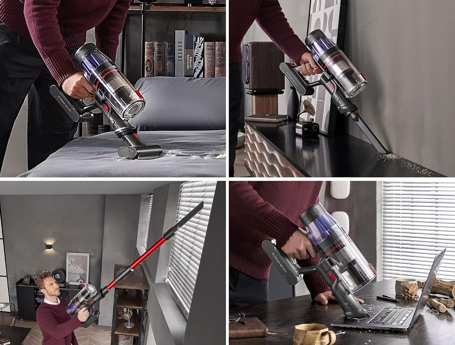 L'aspirateur balai Ultenic U16 Flex est livré avec suceur plat, mini-brosse motorisée (optionnelle) et GreenEye pour repérer les poussières.