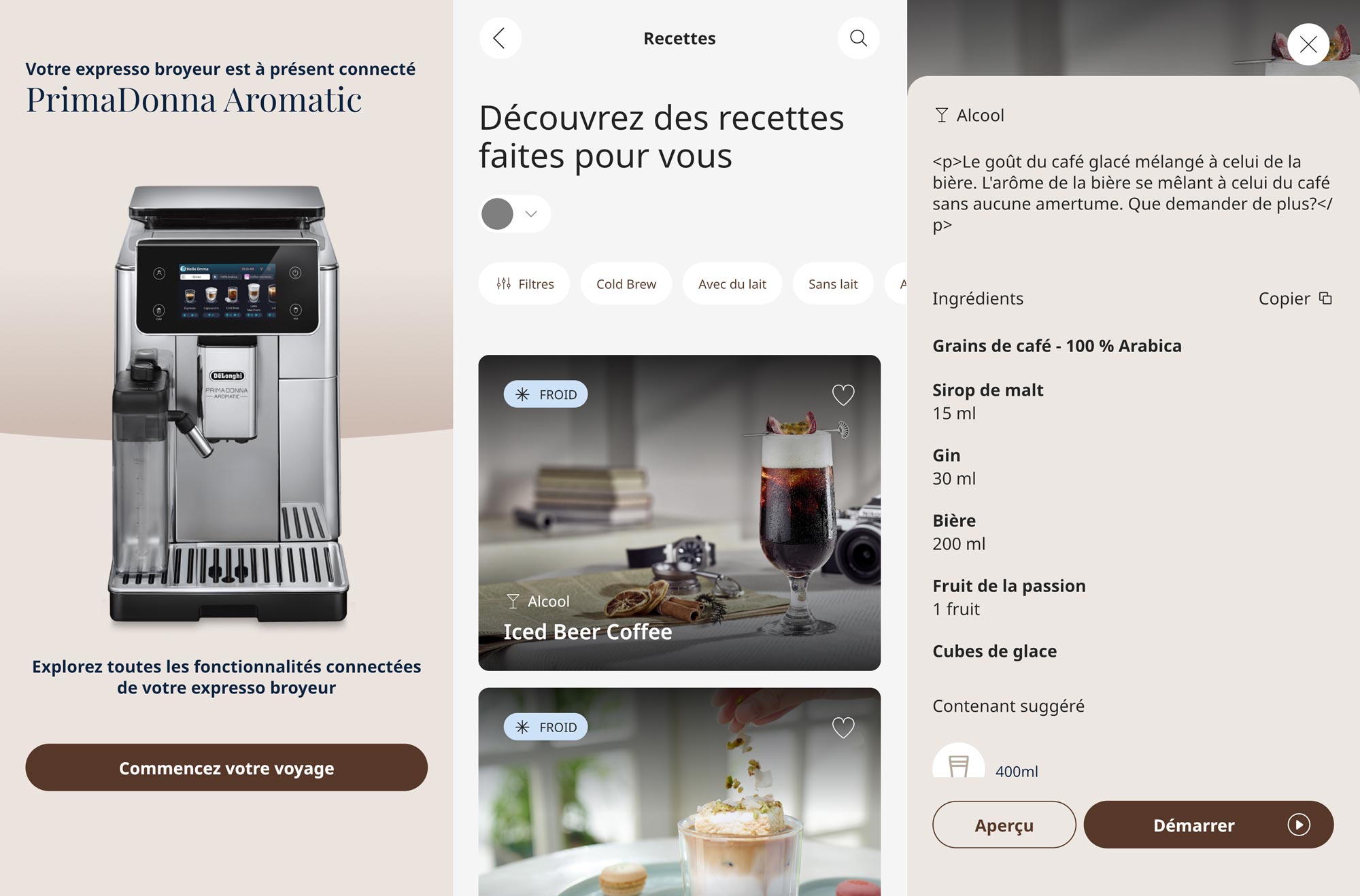 Application My Coffee Lounge pour la Delonghi Primadonna Aromatic, avec appairage et fonctions Bean Adapt