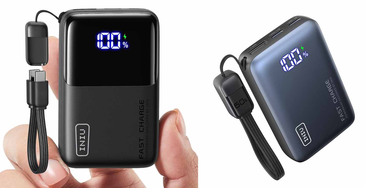 Comparaison des deux versions de la batterie externe Iniu Power Bank 10 000 mAh 45 W vendues sur Amazon et chez Boulanger/SFR, avec différences de finition visibles.