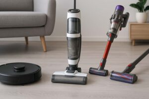 Robots, balais et laveurs : les aspirateurs redéfinissent les habitudes d’entretien en 2024. (c) Dall.E