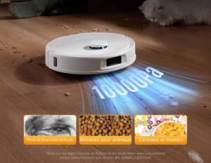 Roborock QV 35S : aspiration HyperForce de 10 000 Pa pour capturer poussières, poils et débris.