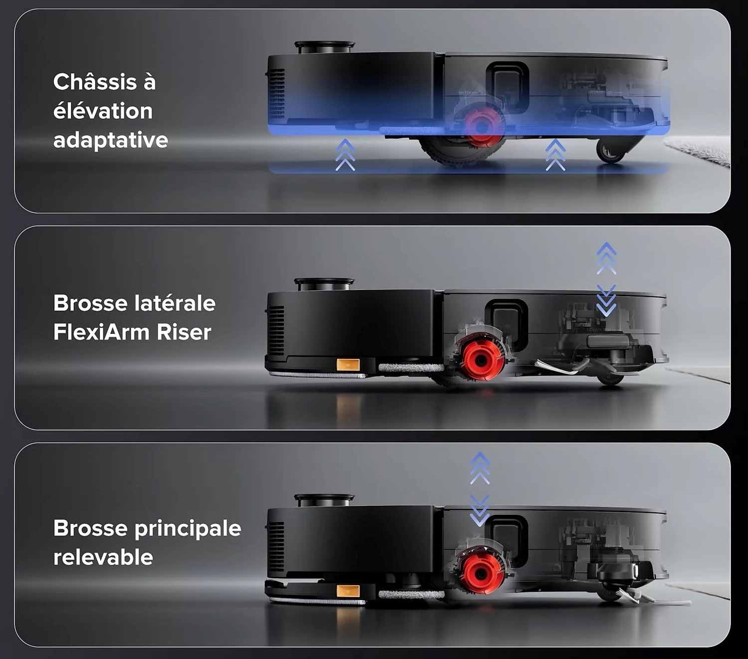 Système d’élévation du Roborock Saros 10 R&D : serpillère, rouleau et châssis