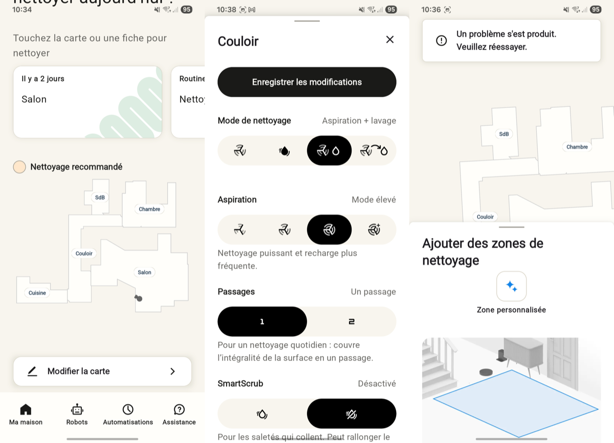 Capture d’écran de l’application Roomba avec une carte imprécise.