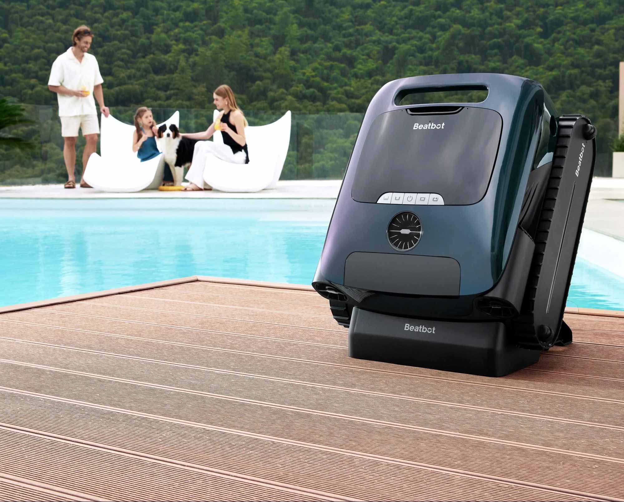 Station de charge du Beatbot AquaSense 2 Pro avec robot posé dessus.