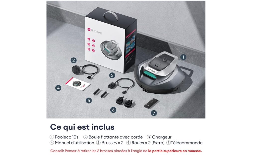 Le pack du robot Ultenic avec ses accessoires