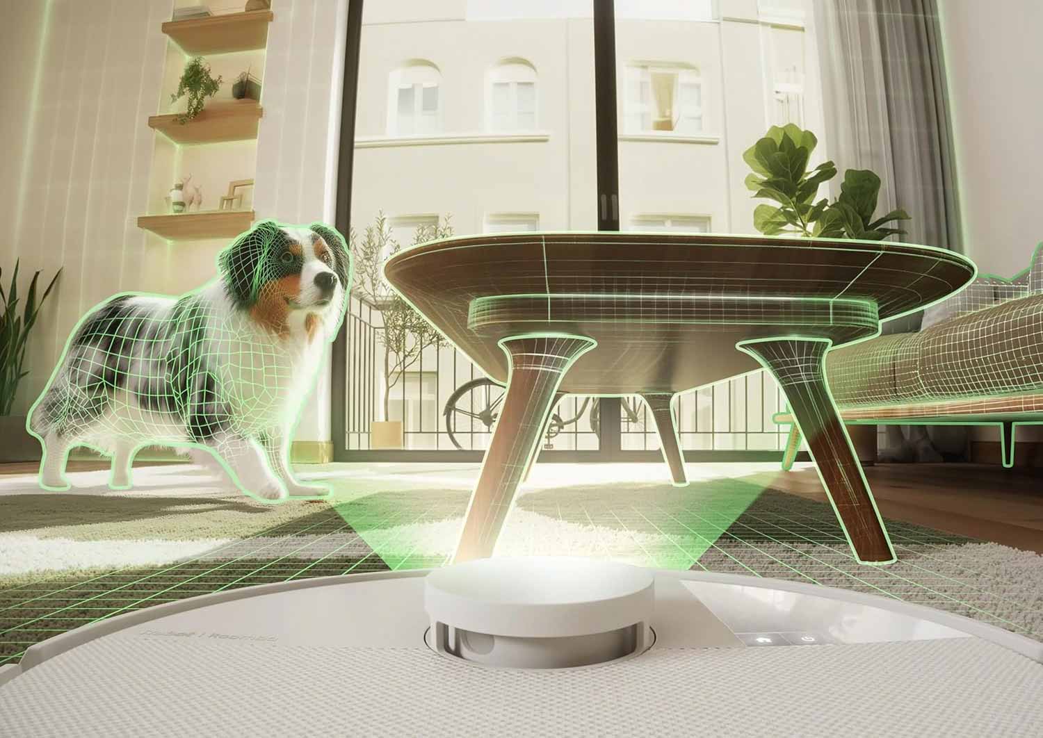 IA PrecisionVision du Roomba Combo 505 détectant un câble au sol.