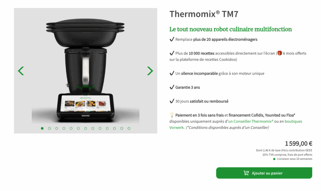 Délais annoncés sur le site de Vorwerk