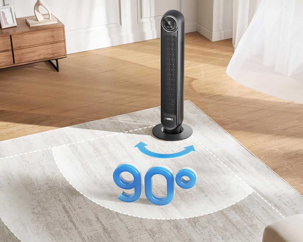 Angle d’oscillation de 90 degrés du ventilateur colonne Dreo