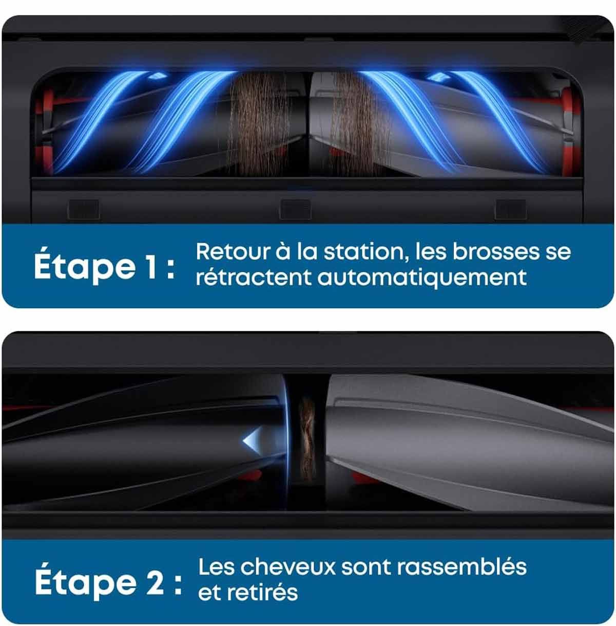 Brosses DuoSpiral anti-emmêlement du Eufy Omni E25.