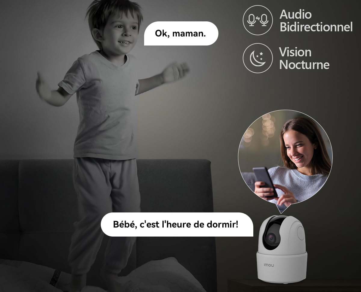 Microphone et haut-parleur de la caméra Imou pour communication à distance.