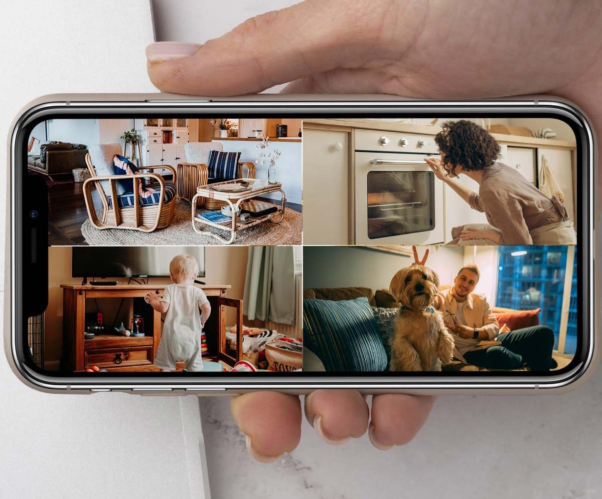 Affichage simultané de plusieurs caméras Imou sur un écran de smartphone.