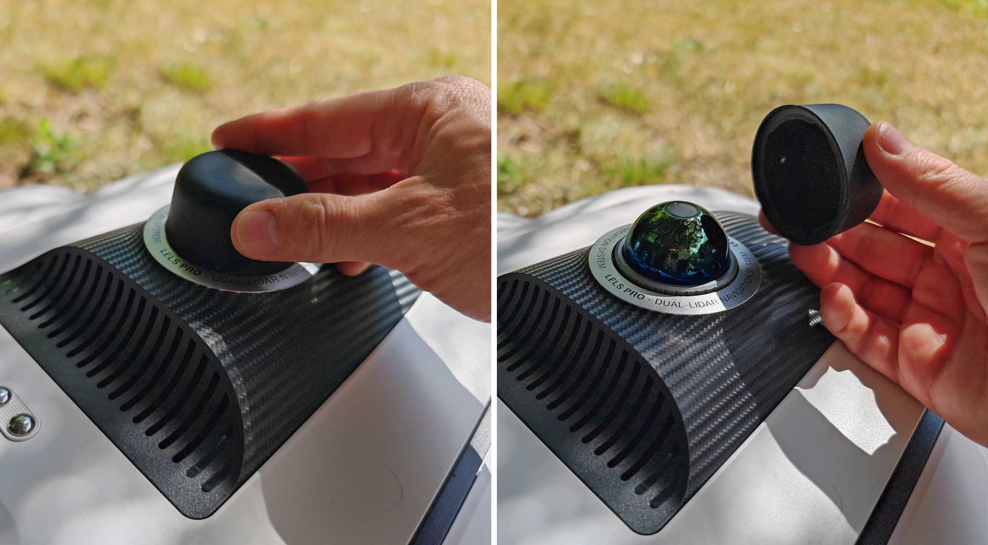 LiDAR supérieur et caméra frontale du robot tondeuse Ecovacs Goat A3000 LiDAR, pour une navigation précise