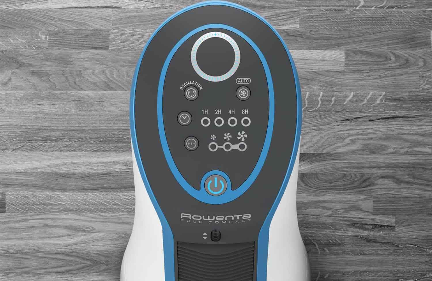 Panneau de commande du Rowenta Eole Compact avec les 3 vitesses et le minuteur