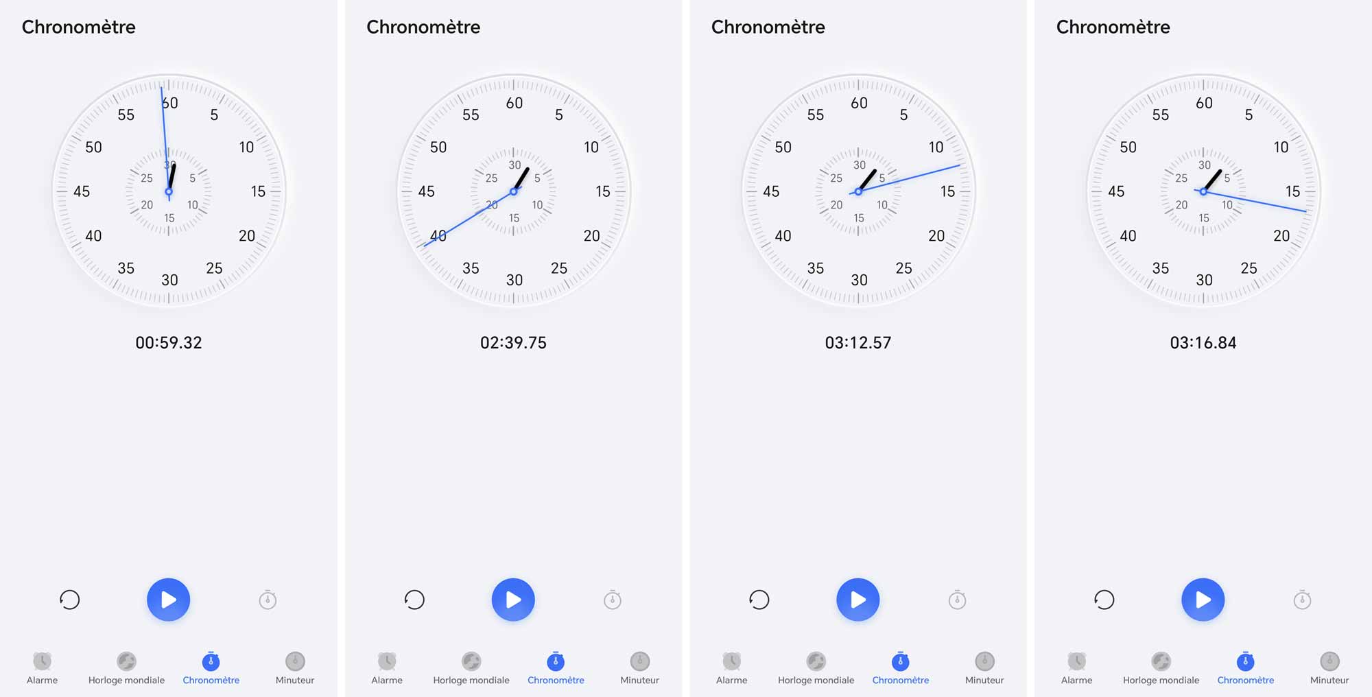 Capture d’écran du chronomètre affichant les temps de gonflage des quatre compresseurs testés sur la Tesla Model 3.