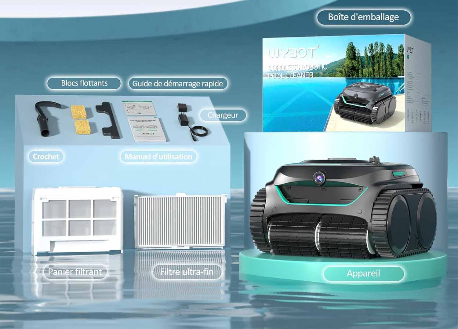 Accessoires fournis avec le robot piscine Wybot C2 Vision