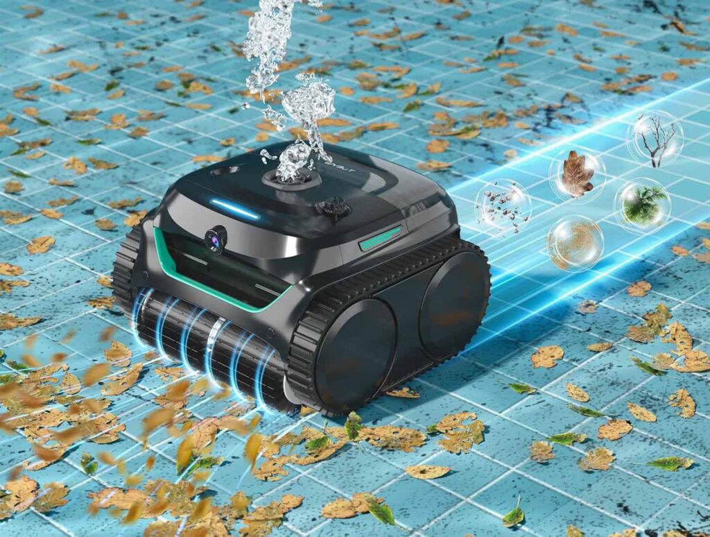 Robot piscine Wybot C2 Vision sans fil en train de nettoyer une piscine