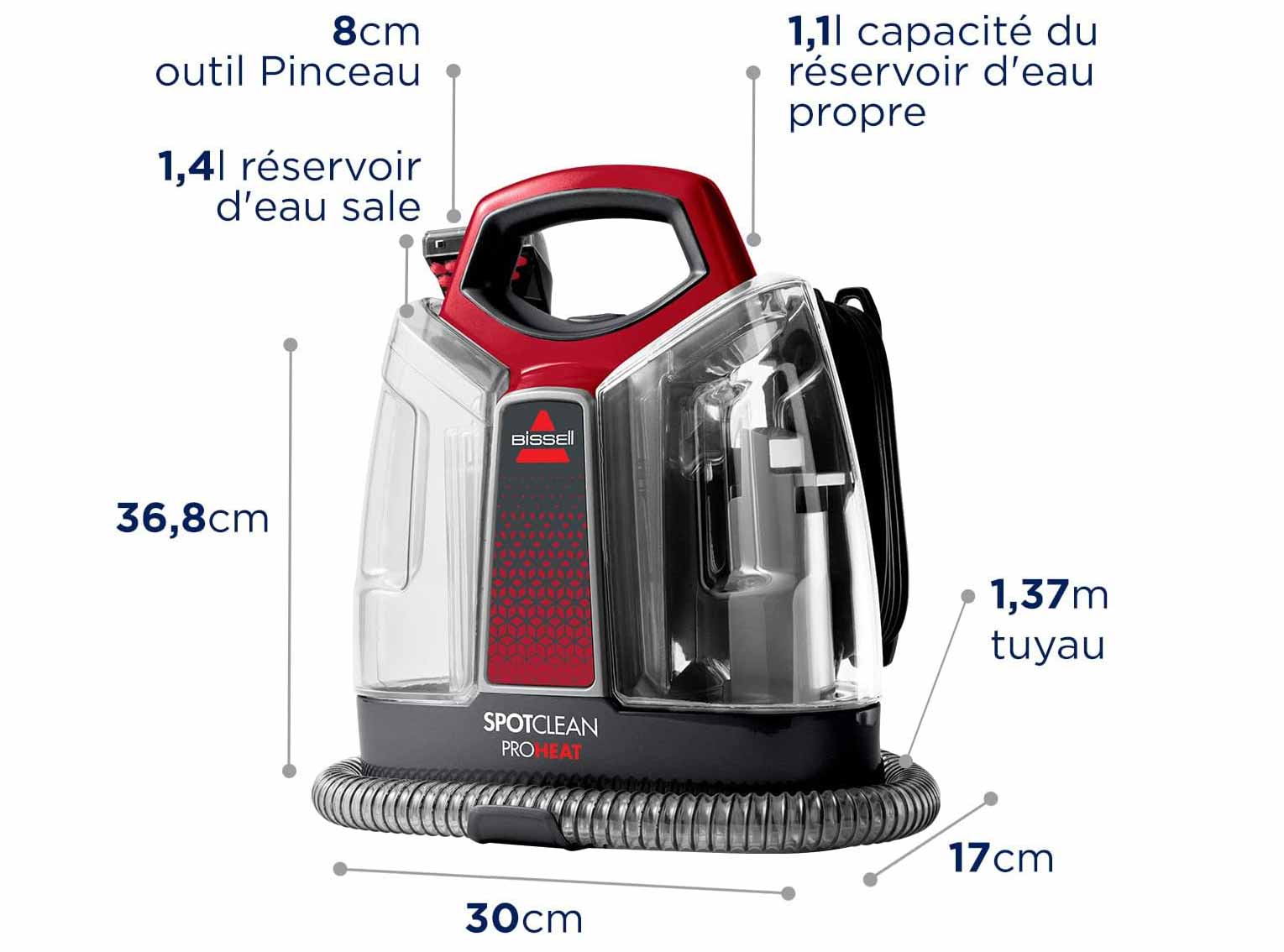 Détail des caractéristiques du nettoyeur Bissell SpotClean ProHeat