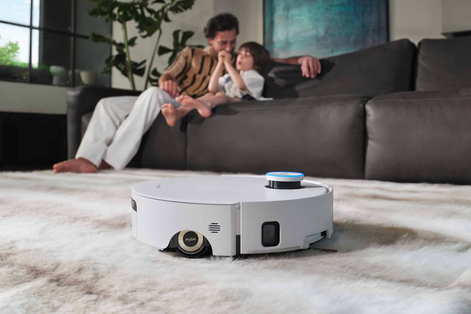 Rouleau du robot relevé automatiquement à l’approche d’un tapis