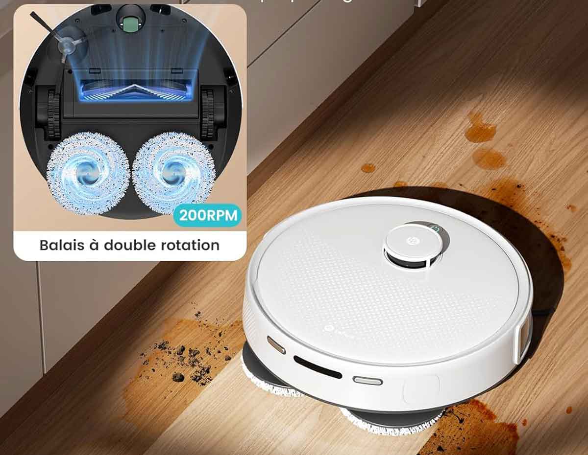 Lavage actif du sol avec serpillères rotatives à 200 tr/min