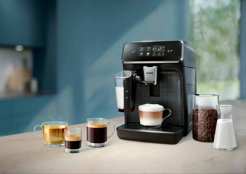 La machine Philips Séries 2300 affichant les recettes disponibles