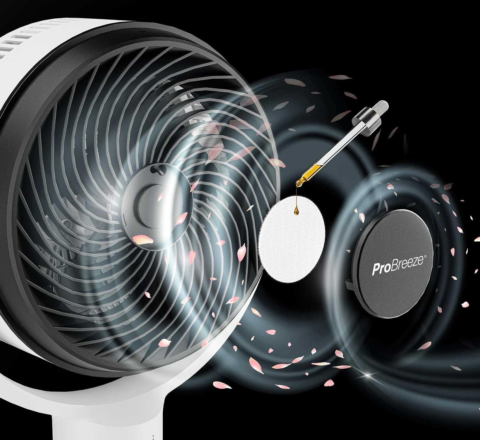 Capsule pour huiles essentielles intégrée dans la tête du ventilateur