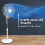 Flux d’air puissant du ventilateur jusqu’à 7,2 mètres.
