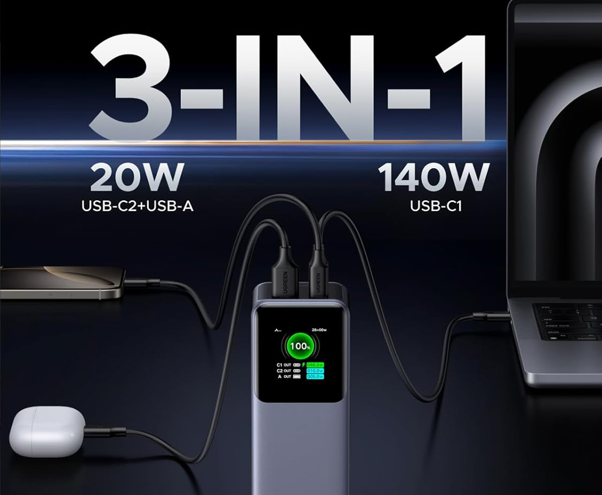 Ports USB-C et USB-A de la batterie Ugreen Nexode