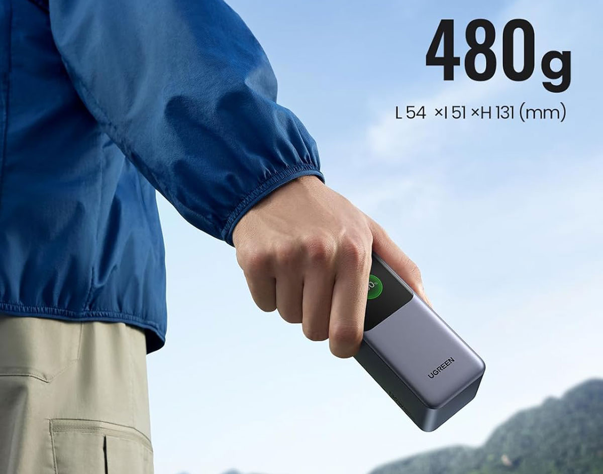 Batterie Ugreen Nexode 130W avec indication de poids et dimensions