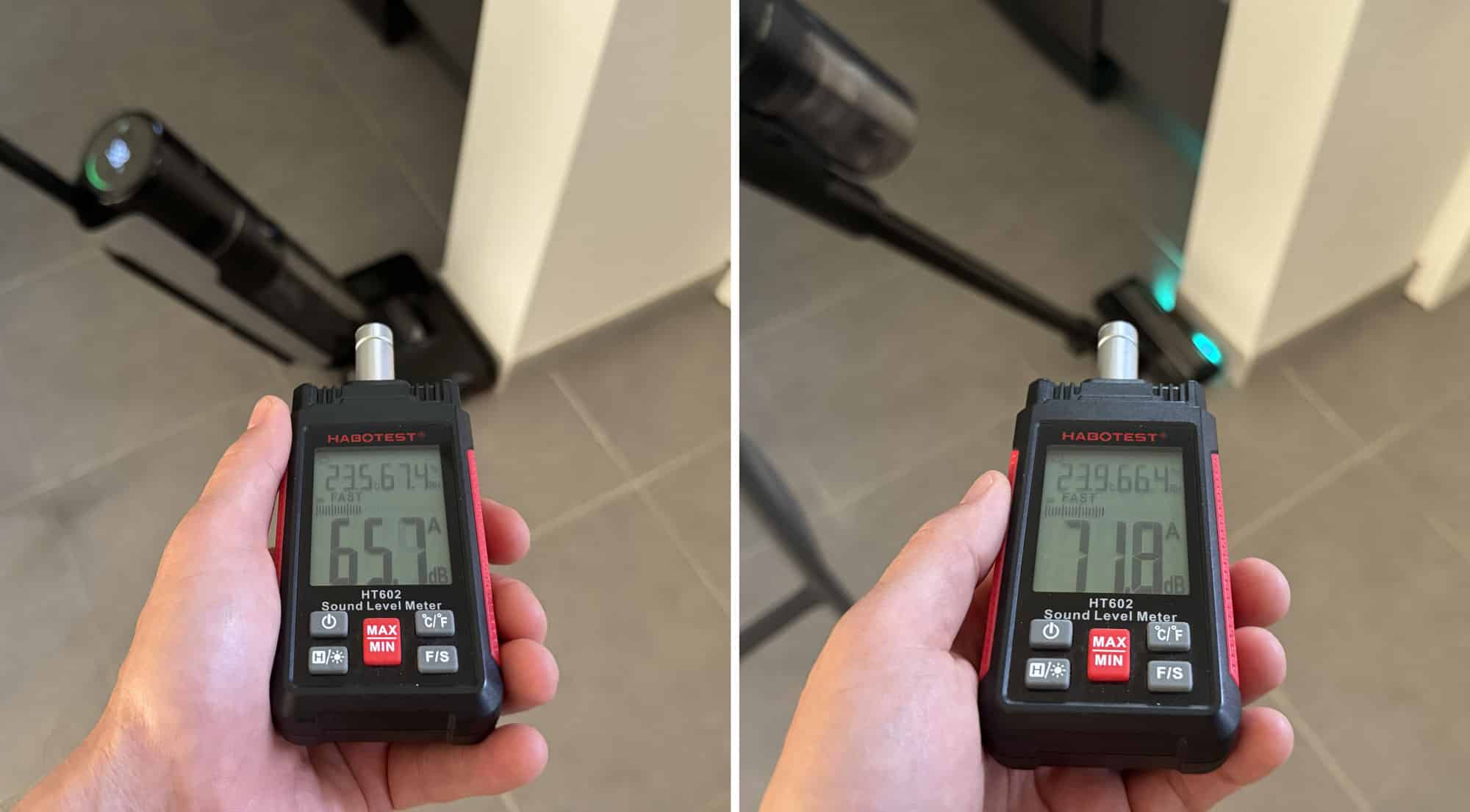 Mesure du niveau sonore du Dreame H15 Mix en mode laveur et aspirateur balai