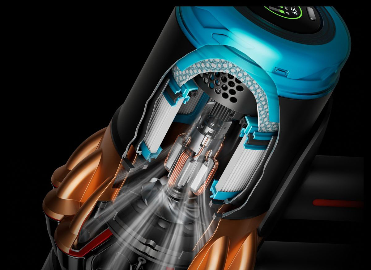 Moteur Hyperdyne du Dyson V16 affichant une puissance de 315 Airwatts