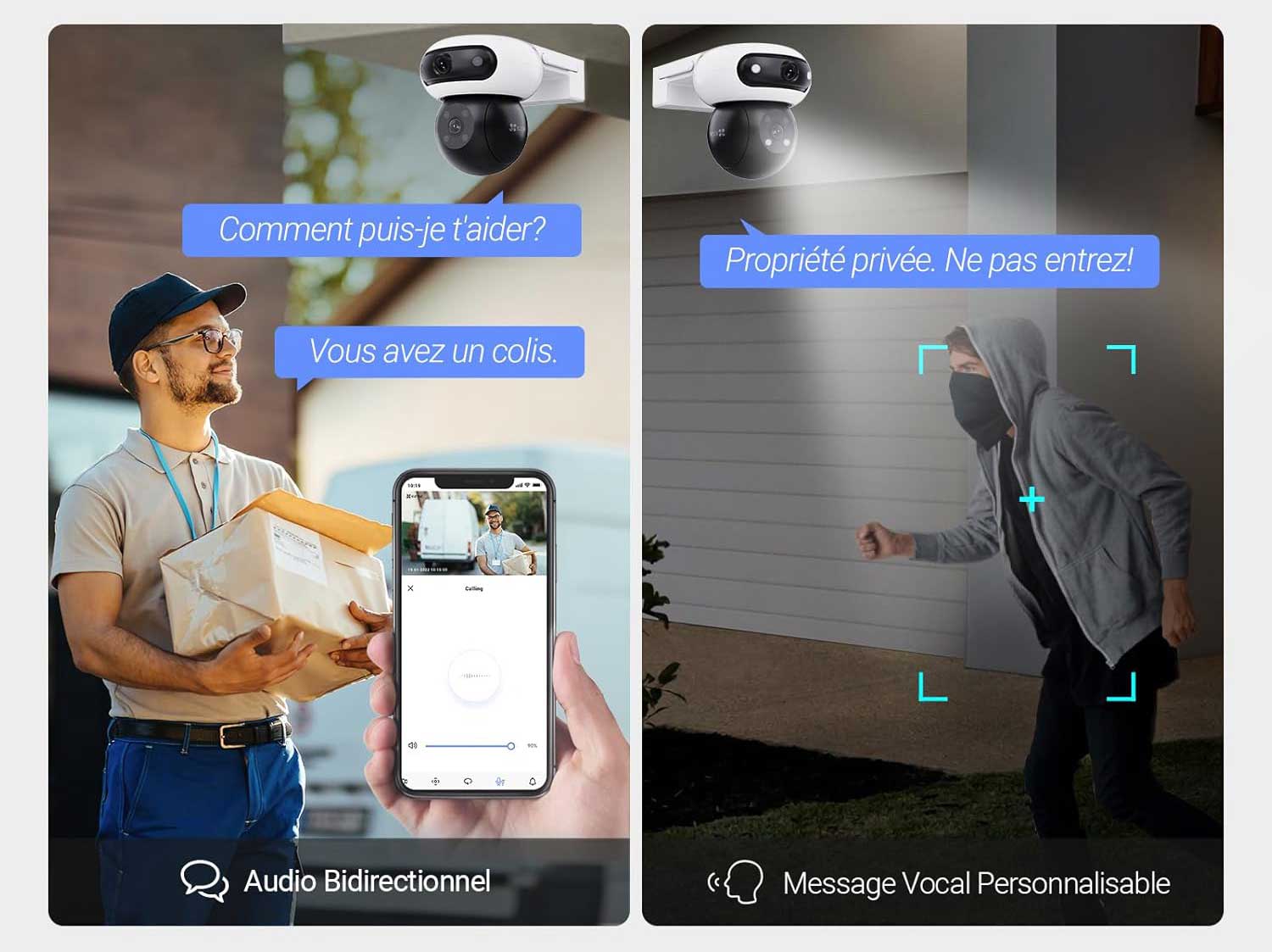Caméra EZVIZ C90 Dual avec audio bidirectionnel pour communiquer à distance