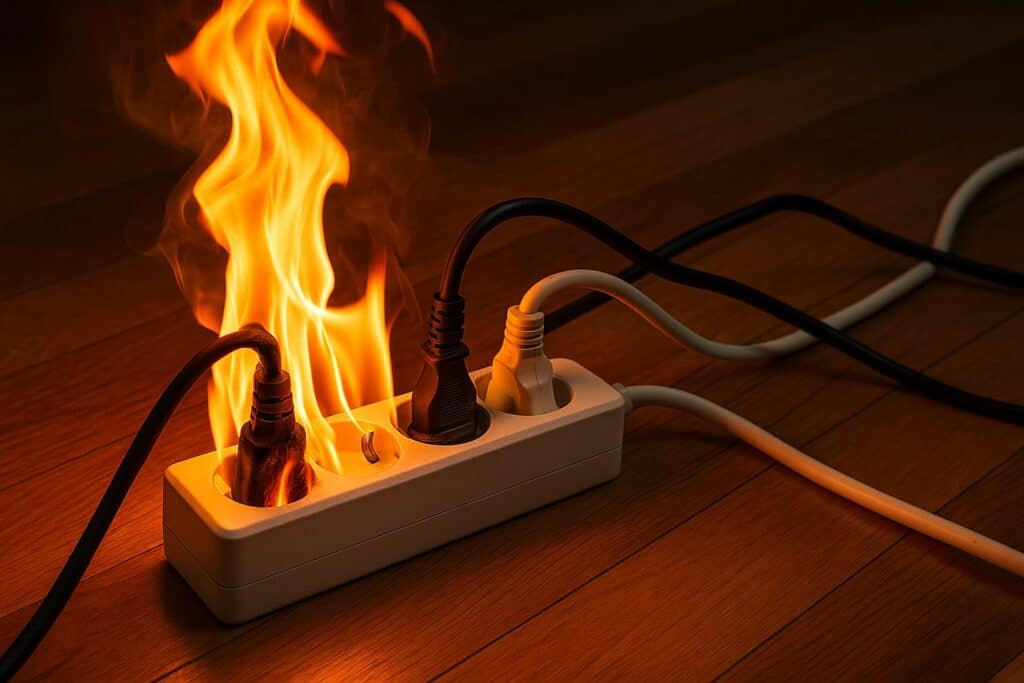 Multiprises : les risques en cas de surcharge. Image générée par l'IA