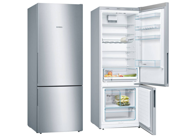 Réfrigérateur combiné Bosch KGV58VLEAS portes ouvertes et fermées
