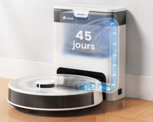 Lefant M2 Pro sur sa base d’aspiration avec vidage automatique du collecteur.