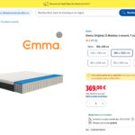 Capture écran du site Lidl montrant le matelas Emma Original 2 en 160x200 cm affiché à 369 €
