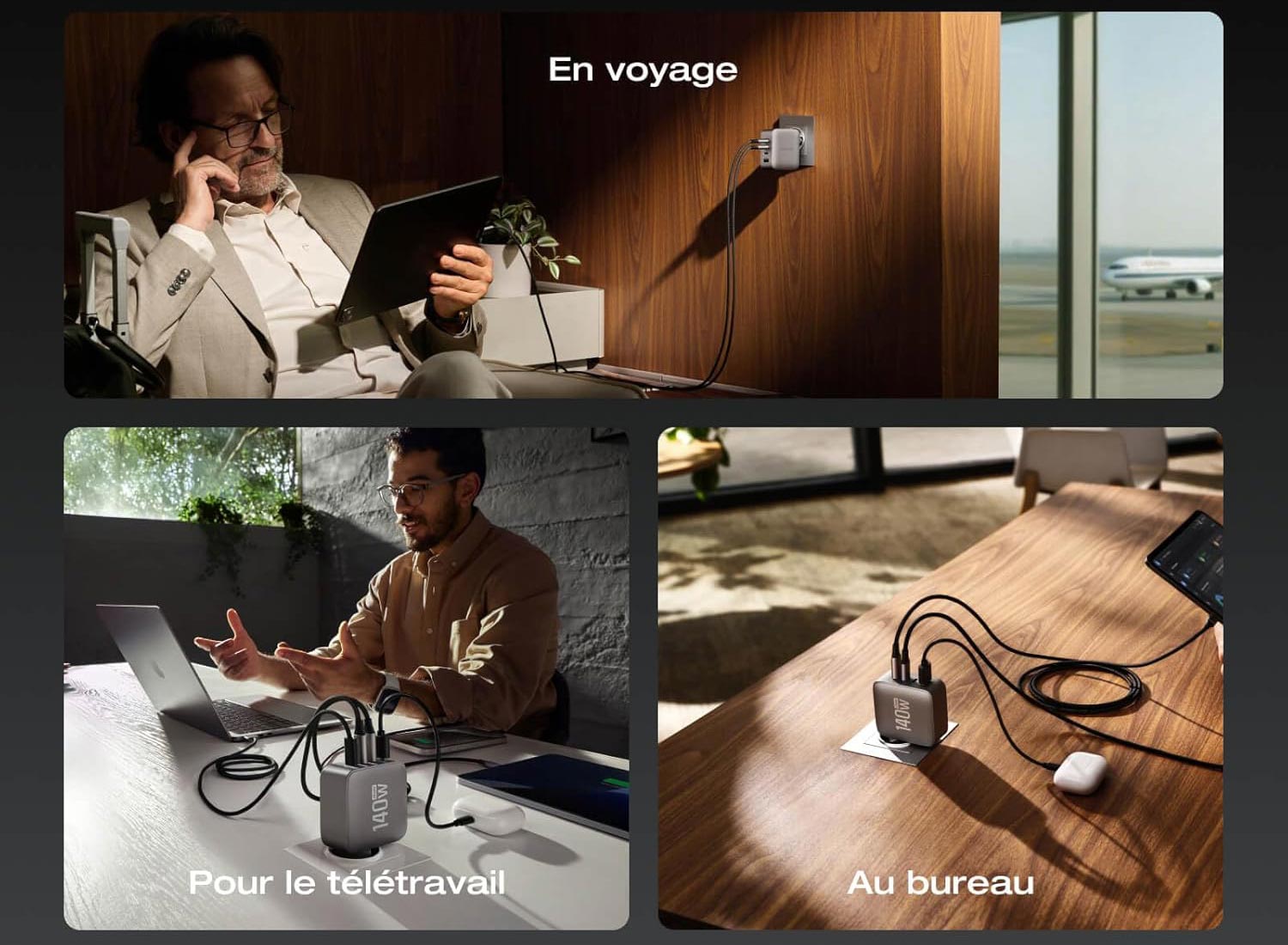 Chargeur EcoFlow RAPID Pro avec trois ports USB-C et un port USB-A