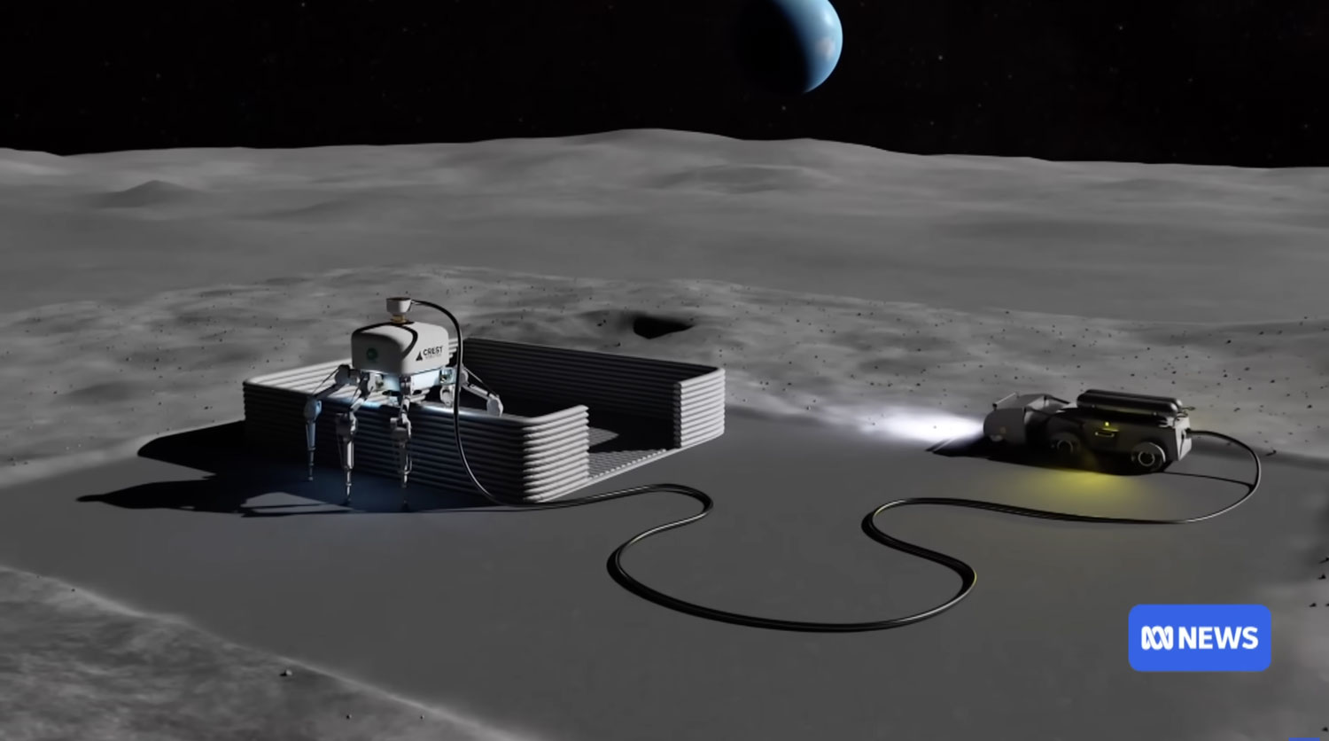 Simulation du robot Charlotte construisant une habitation sur la Lune – Crest Robotics