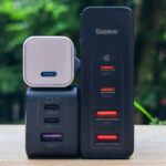 Comparatif des meilleurs chargeurs USB-C pour MacBook Pro M5 : Baseus 140W, Anker Nano II 100W et Anker Prime GaN 100W alignés avec leurs caractéristiques techniques