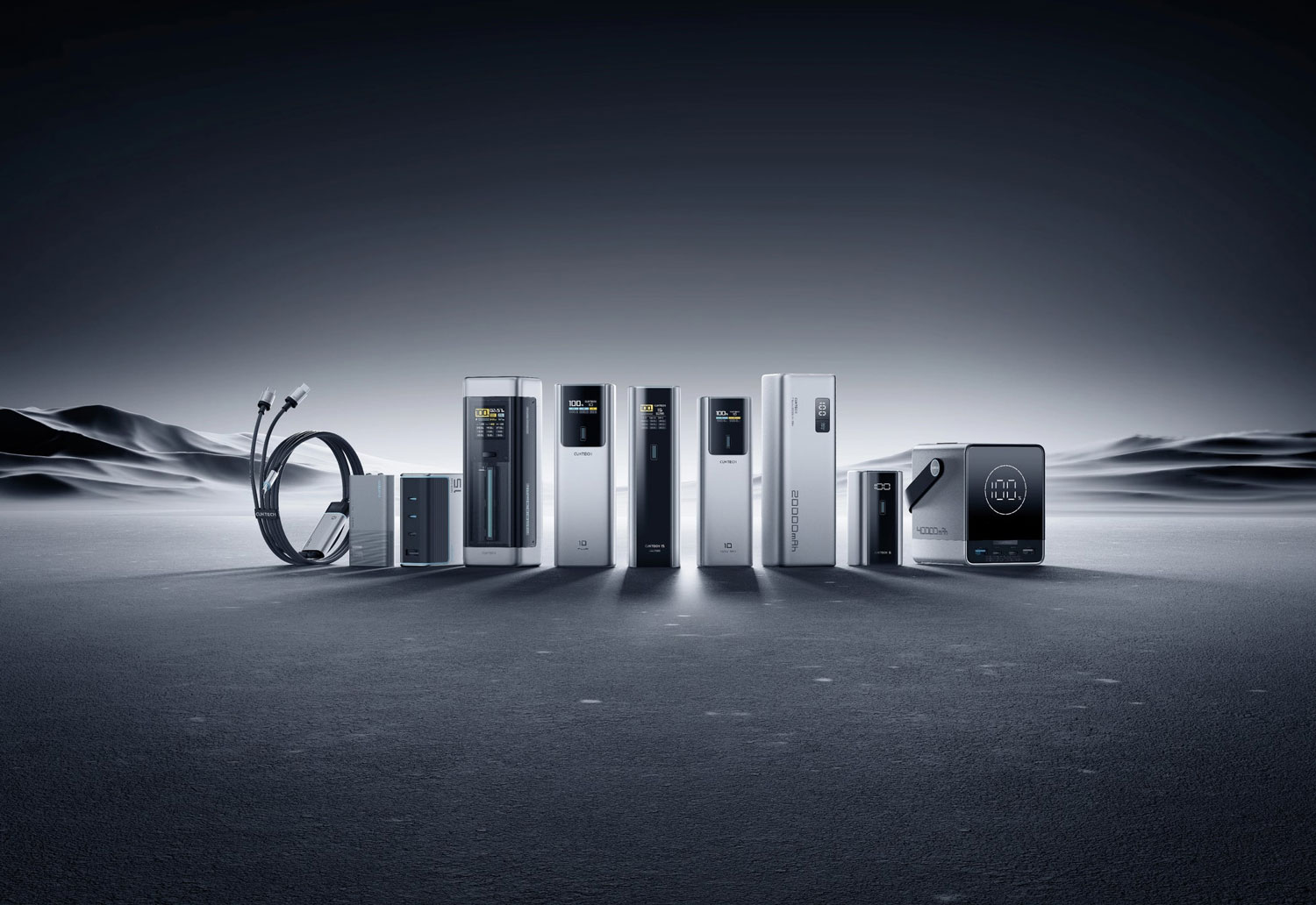 Gamme d’appareils électroniques fabriqués par Cuktech, comprenant chargeurs, batteries et accessoires technologiques