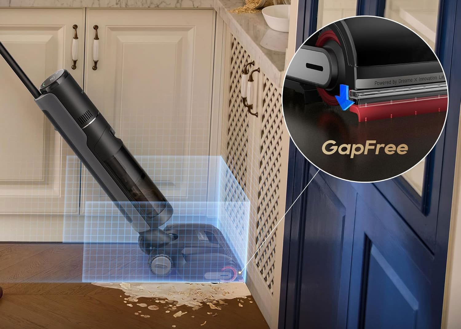 Bras robotisé GapFree du Dreame H15S nettoyant le long des murs et plinthes