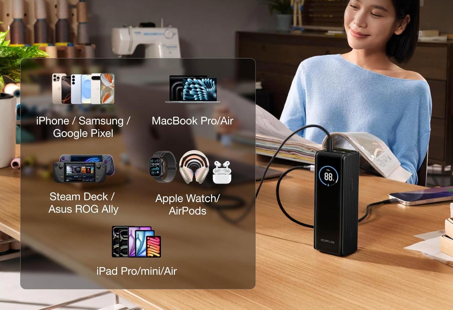 Batterie EcoFlow Rapid compatible avec 99 % des appareils du marché, smartphones et ordinateurs portables