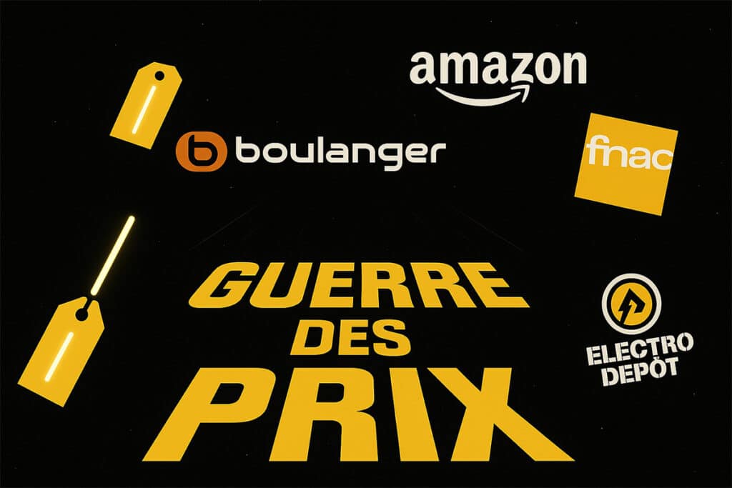 Illustration de la guerre des prix entre Amazon, Fnac, Boulanger et Electro Dépôt.